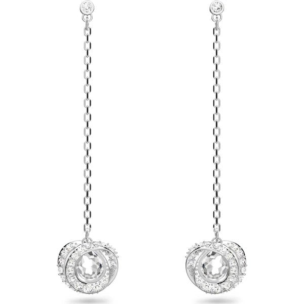 Generation drop earrings, Long, White, Rhodium