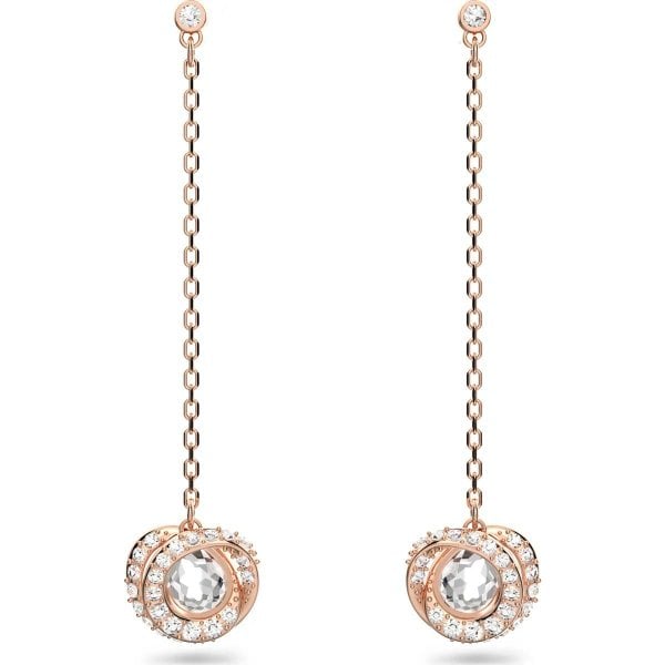 Generation drop earrings, Long, White, Rose-gold