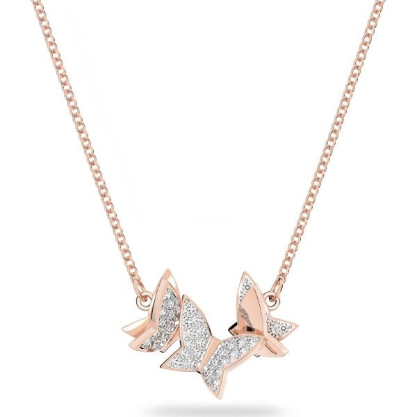 Lilia necklace, Butterfly, White, Rose-gold tone p