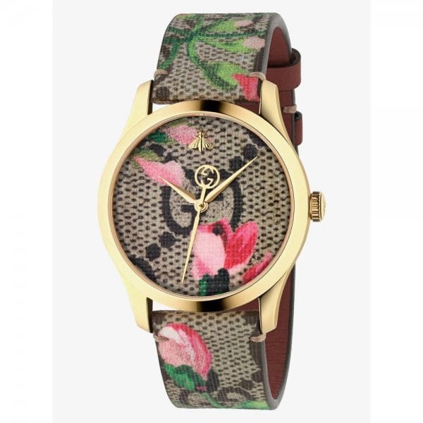 G-Timeless Pink Blooms Gold PVD Ladies Watch