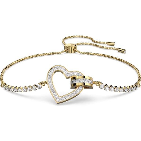Lovely bracelet, Heart, White, Gold-tone plated