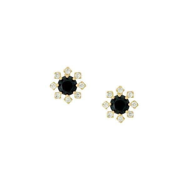9ct Yellow Gold Black & White CZ Daisy Studs