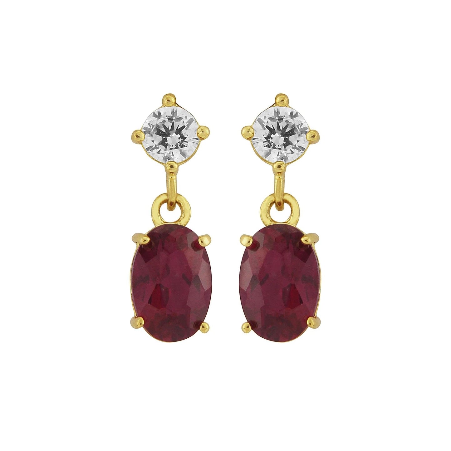 9ct Yellow Gold Studs - White CZ & Red CZ