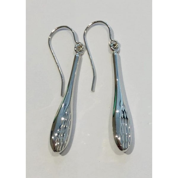 9ct White Gold Long Droppers with Engraved Bottom