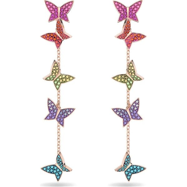 Lilia drop earrings, Butterfly, Long, Multicolored