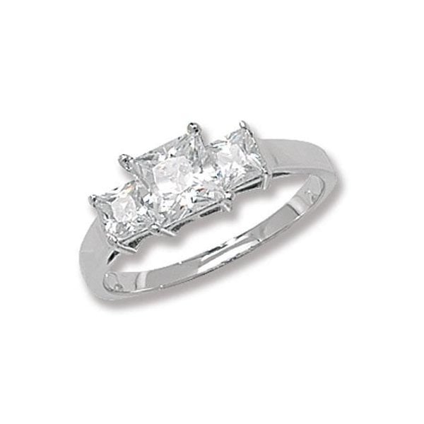 SILVER LADIES' PRINCESS CUT CZ RING - SIZE K
