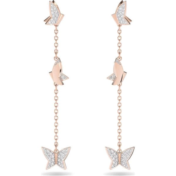 Lilia drop earrings, Butterfly, Long, White