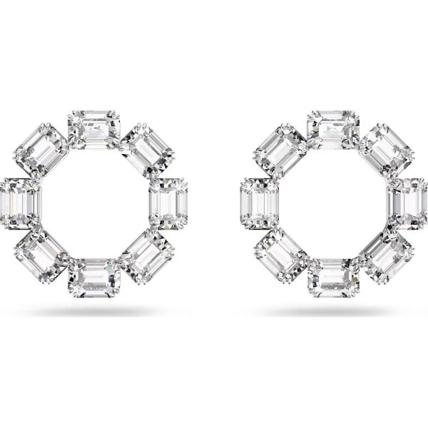 Millenia hoop earrings, Circle, Octagon cut, White