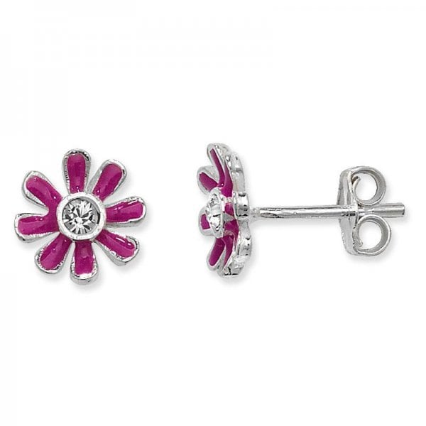CZ Detail purple Flower Stud Earrings