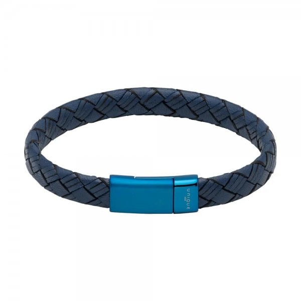 Navy Leather Bracelet with Blue Steel Magnetic
