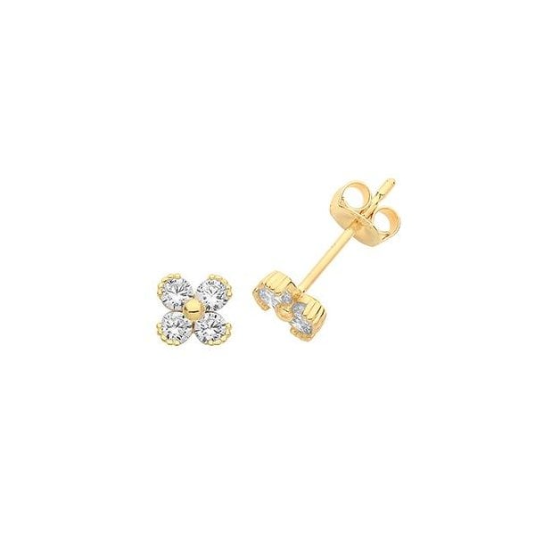 9ct Yellow Gold Flower Stud Earrings