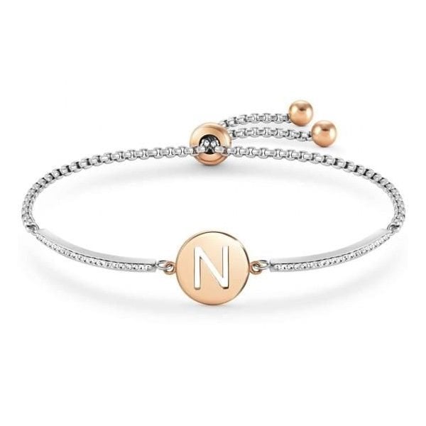 Milleluci Two-Tone Initial N Half Bangle Toggle