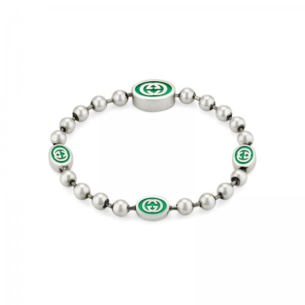 Interlocking G Boule Bracelet Silver & Green- 18cm