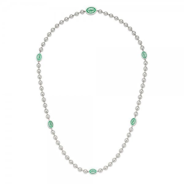 Interlocking G Necklace 50cm Boule- Silver & Green