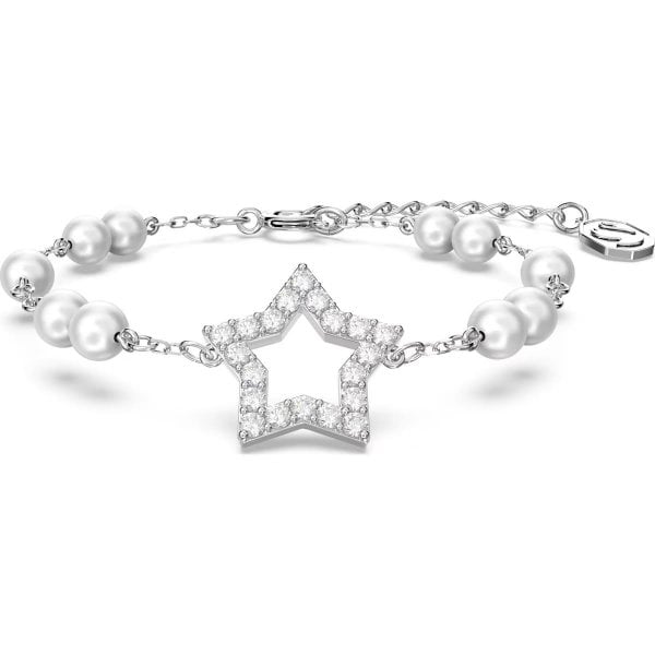 Stella bracelet, Crystal pearls, Star, White