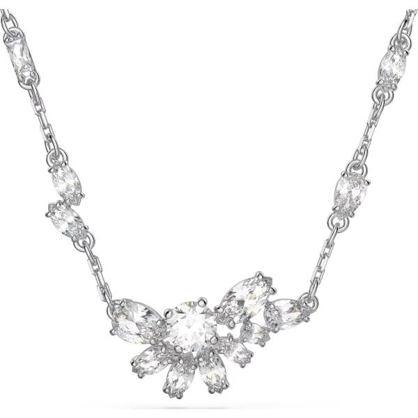 Gema pendant, Flower, White, Rhodium plated