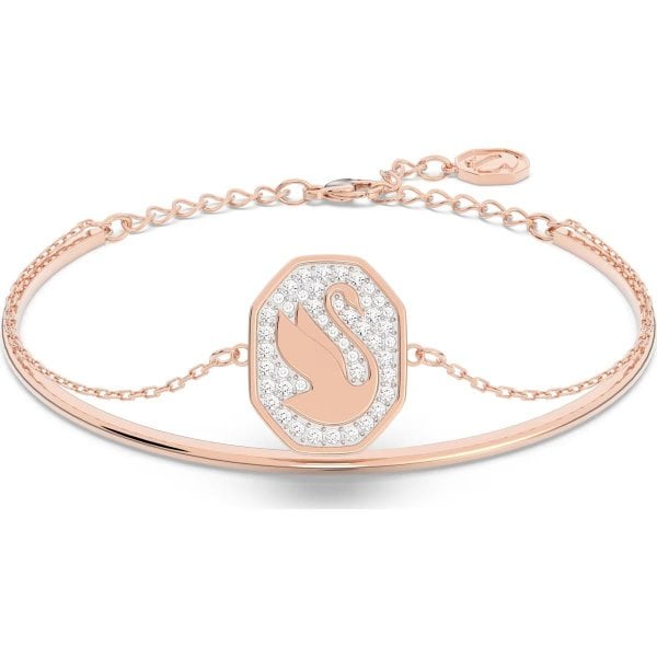 Signum bangle, Swan, White, Rose gold-tone plated