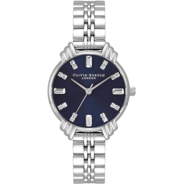 Art Deco Midi Dial Navy & Silver Bracelet Watch