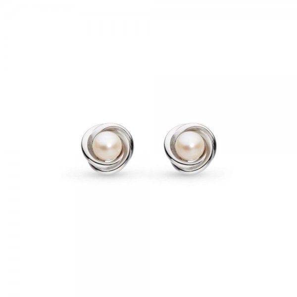 Bevel Trilogy Pearl Stud Earrings