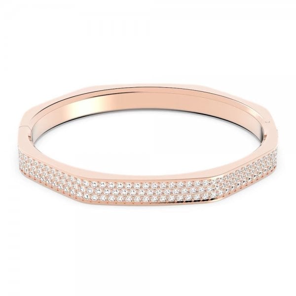Dextera bangle, Octagon, Pavé, White, Rose gold
