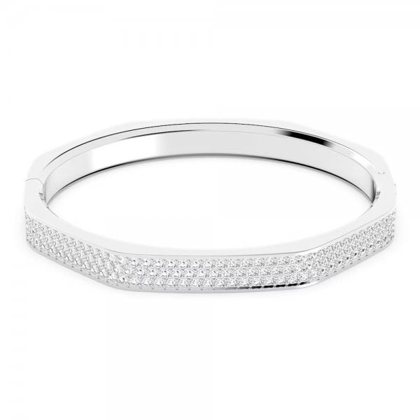 Dextera bangle, Octagon, Pavé, White, Rhodium