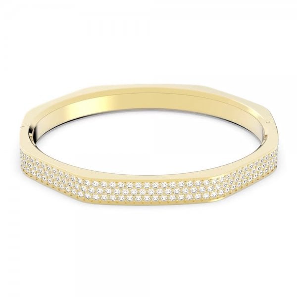 Dextera bangle, Octagon, Pavé, White, Gold-tone