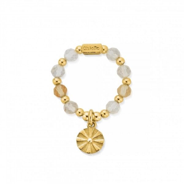 Gold Sun Rays Citrine Ring Medium