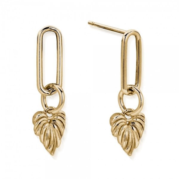 Gold Leaf Heart Link Earrings