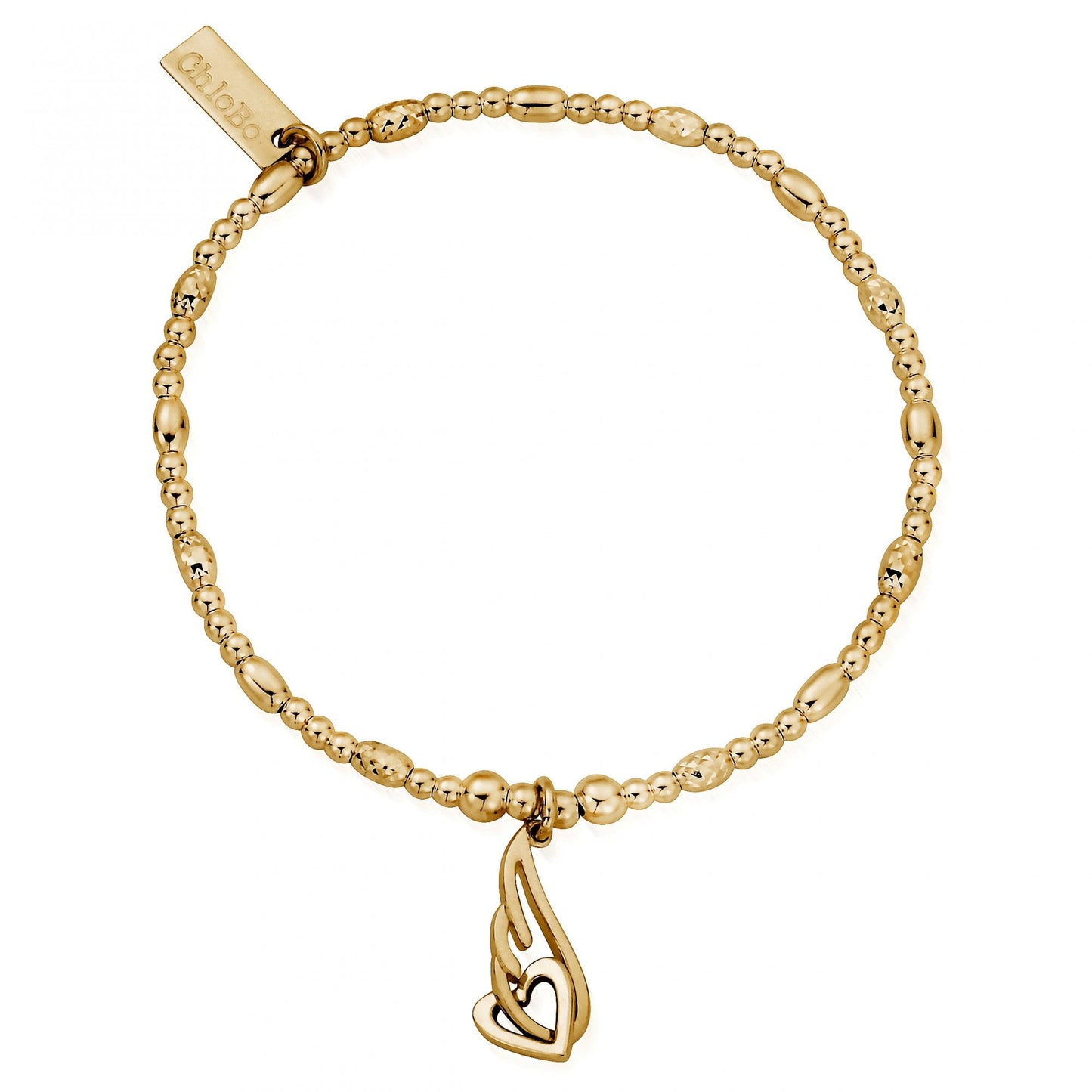 Gold Interlocking Heart and Angel Wing Bracelet