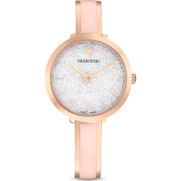 Crystalline Delight watch, Metal bracelet, Pink