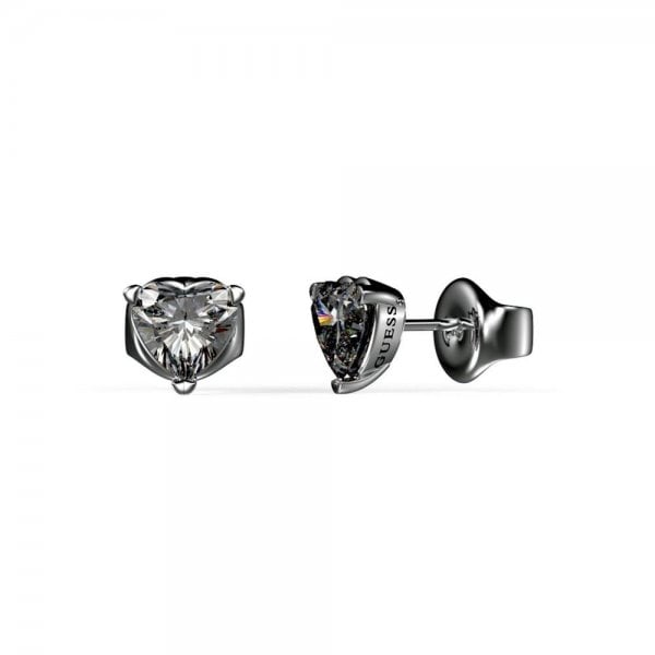 Ladies Clear Solitaire Heart Stud Earrings