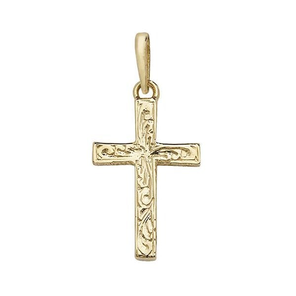 9CT YEL GOLD PATTERNED CROSS PENDANT