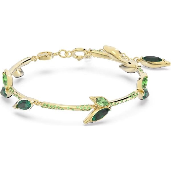 Dellium bracelet, Bamboo, Green, Gold-tone plated