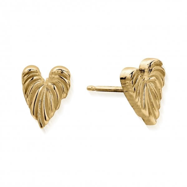 Gold Leaf Heart Stud Earrings