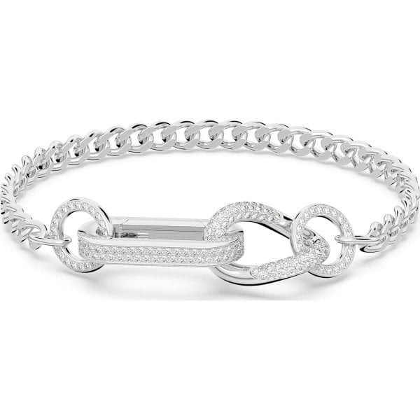 Dextera bracelet, Pavé, Mixed links, White, Rhod