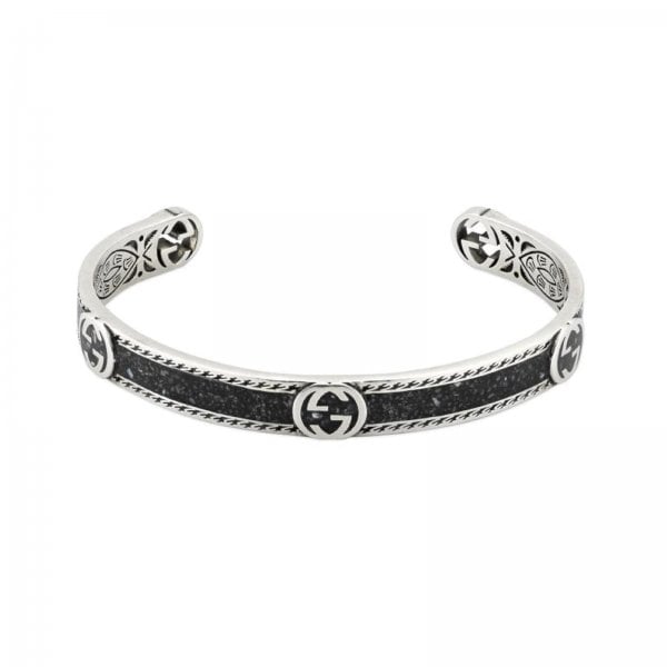 Silver & Black Enamel Interlocking G Bracelet 17cm