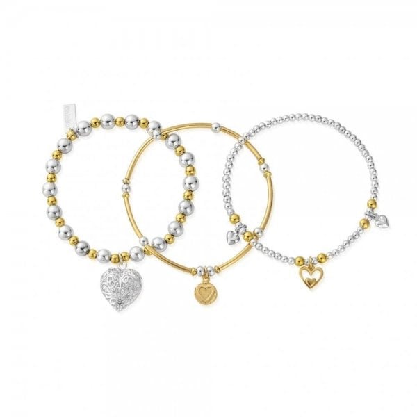 Mixed Metal Compassion Stack Of 3 Bracelets