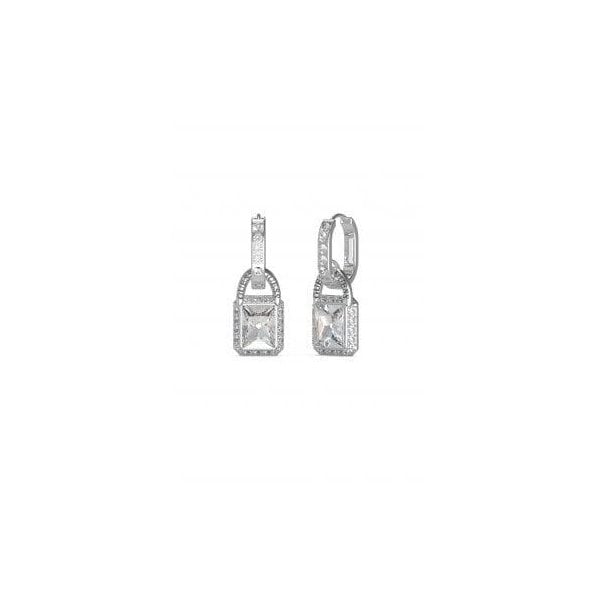 Shiny Padlock Silver Hoop Earrings