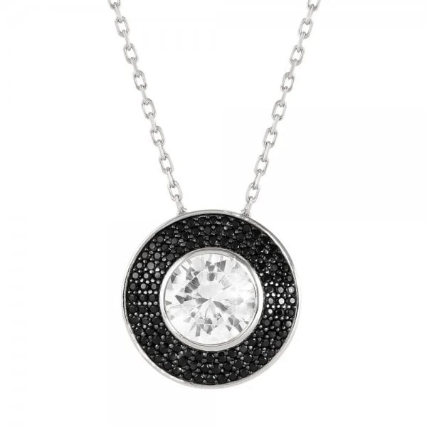 Aurea Silver Black Pave CZ Halo Necklace