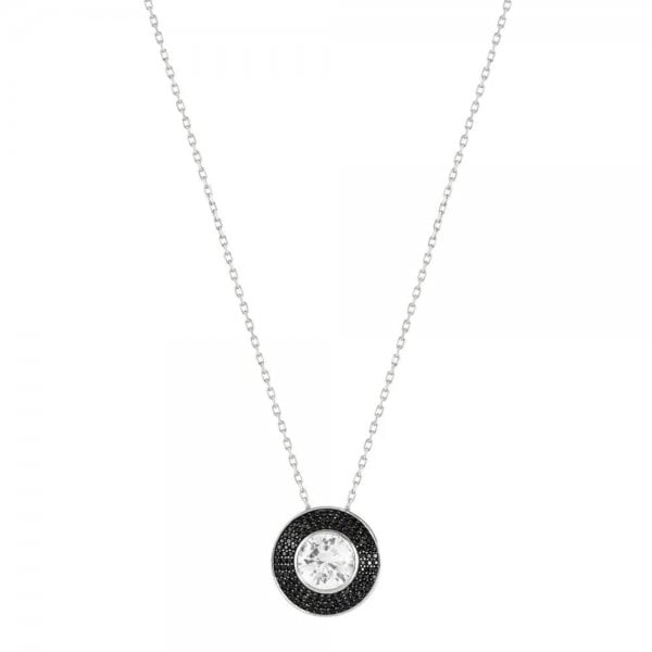 Aurea Silver Black Pave CZ Halo Necklace