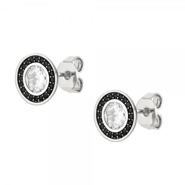 Aurea Silver Black CZ Halo Stud Earrings