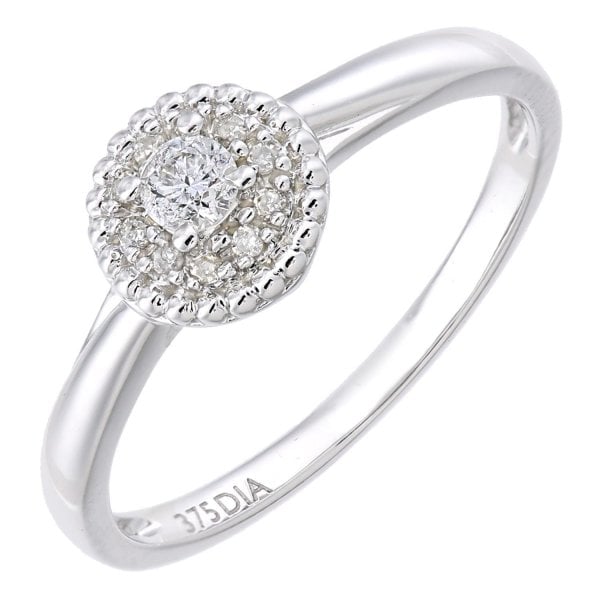 9ct White Gold Rnd Halo Diamond Solitaire - Size P