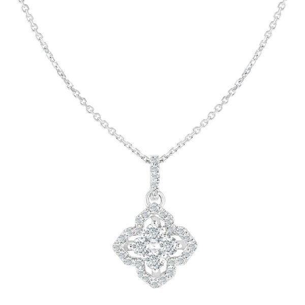 9ct White Gold Diamond Halo Pendant Necklace