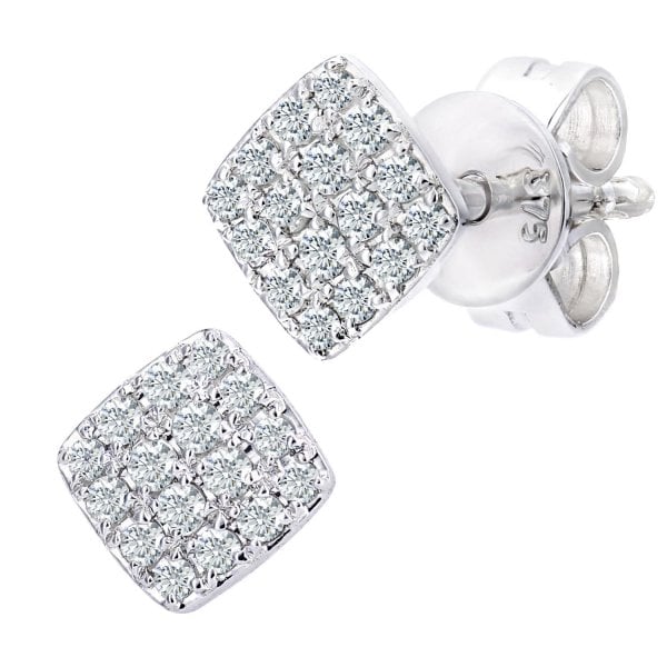 9ct White Gold Diamond Halo Stud Earrings