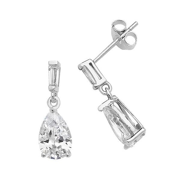 SILVER DOUBLE CZ DROP EARRINGS