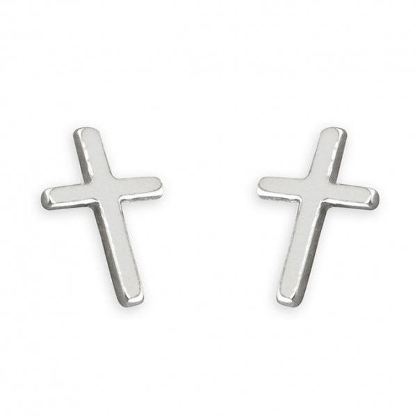 Sterling Silver Earring Plain thin cross stud