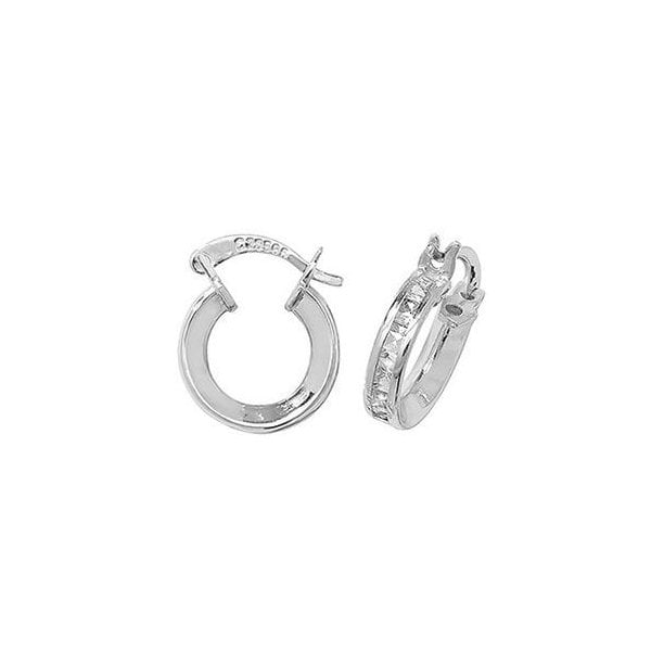 9CT WHITE GOLD 8MM CZ HOOP EARRINGS