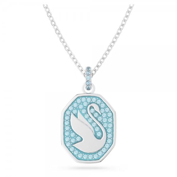 Signum pendant, Swan, Blue, Rhodium plated