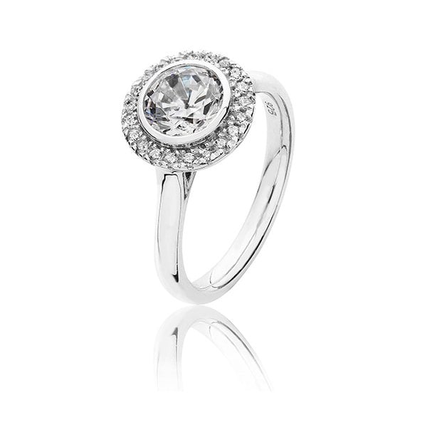 SET ROUND HALO STYLE CZ RING - SIZE Q