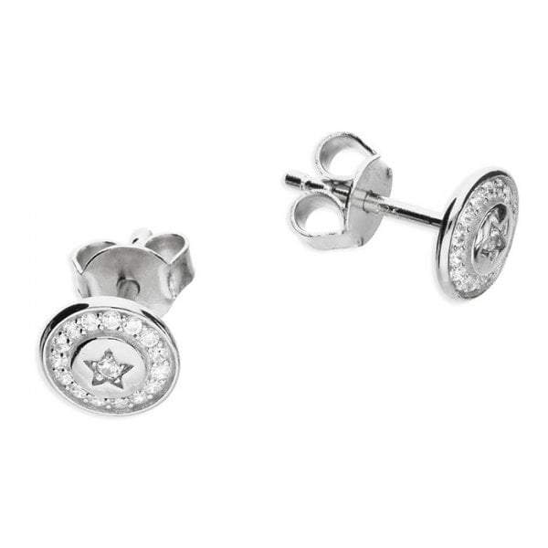 Cubic zirconia halo disc with star stud Earrings